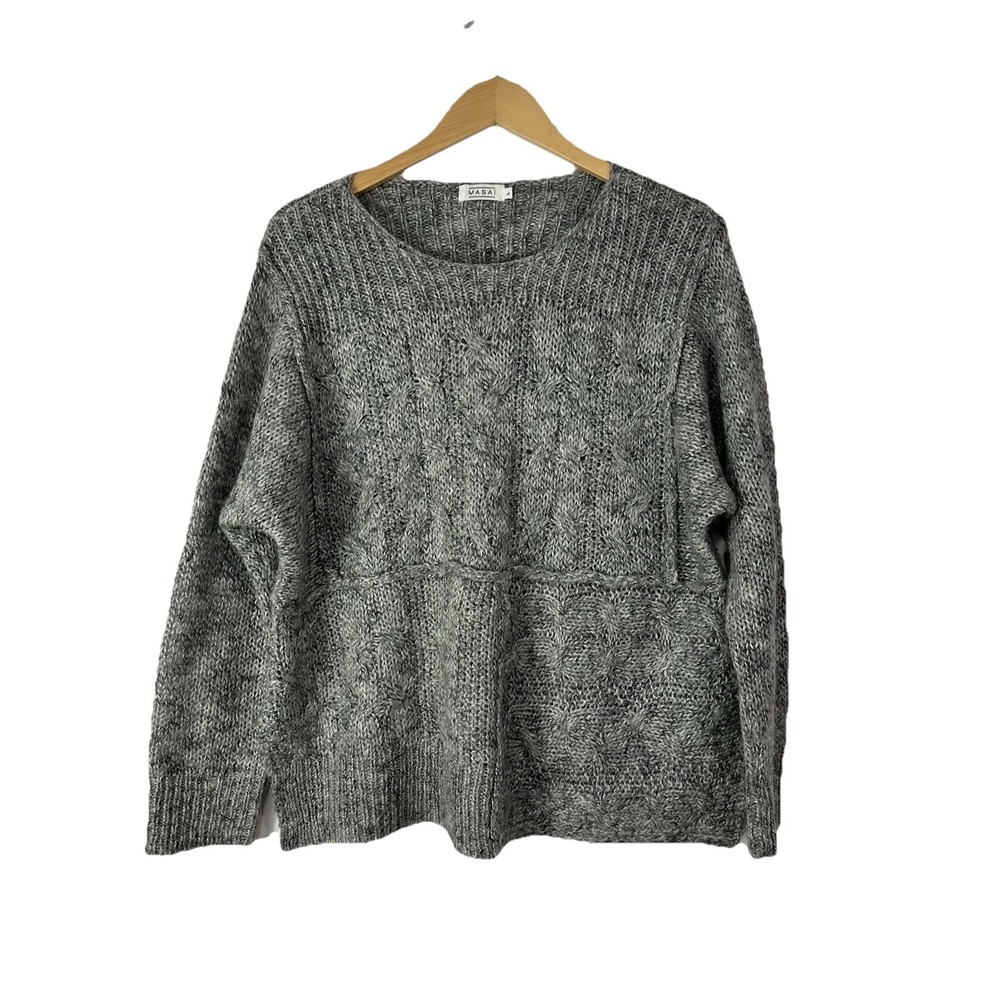 Masai Sweater Womens Large Gray Chunky Knit Wool Mohair Blend Long Sleeve Boxy